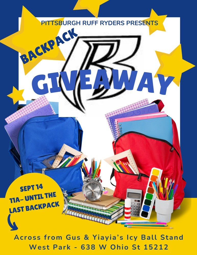 Pittsburgh Ruff Ryders Backpack Giveaway event flyer